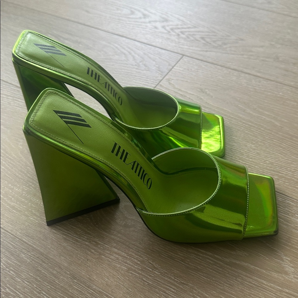 THE ATTICO DEVON HOLLOGRAPHIC GREEN MULE SIZE 38.5 - Picture 2 of 7